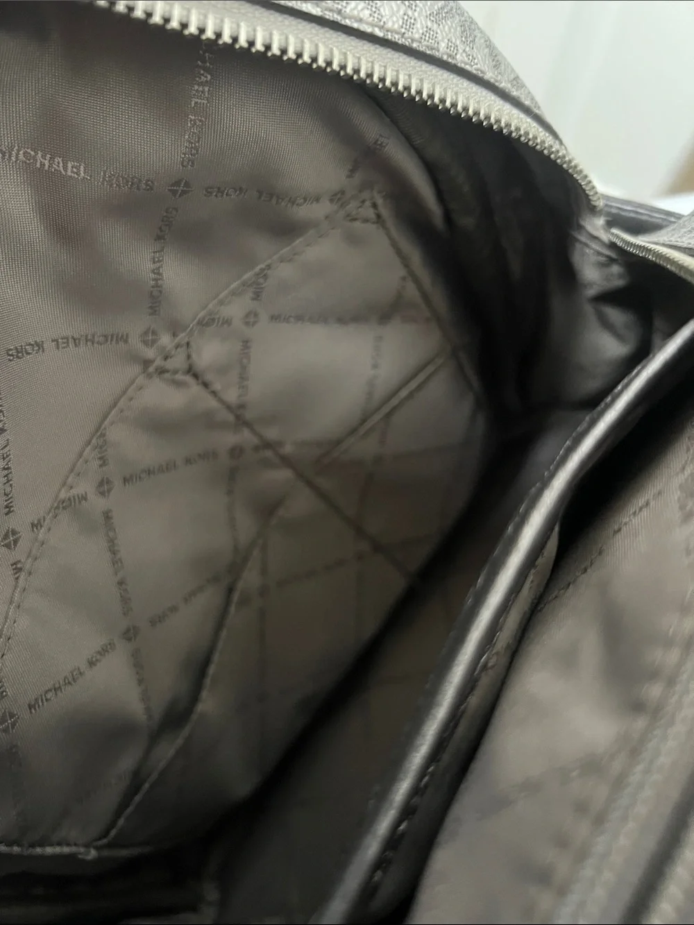 NWOT Michael Kors Abbey Medium Metallic Silver Logo Backpack